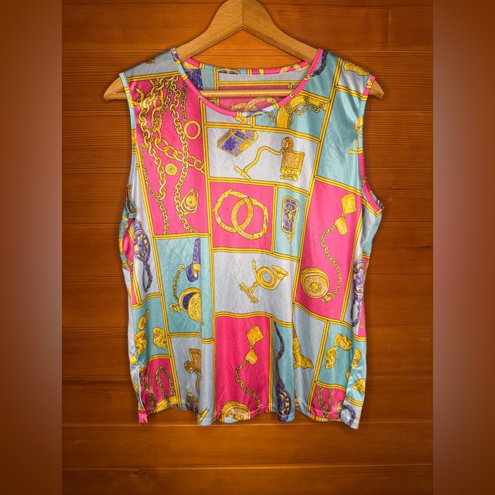 Colorful Kitchy Patchwork Chain Print Tank Top